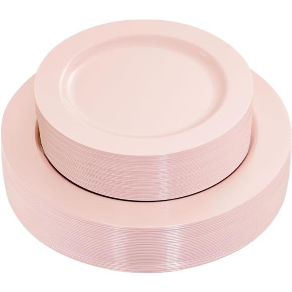 60PCS Pink Plastic Plates - Heavy Duty Pink Dinner Plates Disposable for Party - Picture 1 of 7